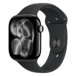 apple watch series 11 gps cellular aluminium case with black sport band m l jet black 46 mm Front Right View