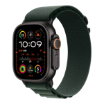 apple watch ultra 2 gps cellular black titanium case with alpine loop medium dark green 49mm mx4r3hn a left view