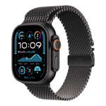 apple watch ultra 2 gps cellular titanium case with titanium milanese loop large black 49mm mx5v3hn a left view