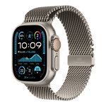 apple watch ultra 2 gps cellular titanium case with titanium milanese loop small natural 49mm mx4m3hn a left side view