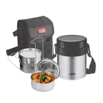 milton tuscany thermosteel tiffin with plain lid lunch box multi color 3pcs set front view