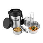 milton tuscany thermosteel tiffin with plain lid lunch box multi color 4 pcs set Front view