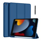 robocare remak leather cover for apple ipad 10 2 inch 8thand9th gen blue front view