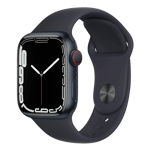 Apple Watch Series 7 GPS Cellular Aluminium Case with Sport Band Midnight 41mm Front Side View