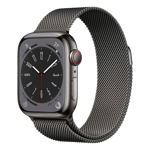 Apple Watch Series 8 GPS Cellular Stainless Steel Case with Milanese Loop Graphite 41 mm Side View