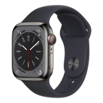 Apple Watch Series 8 GPS Cellular Stainless Steel Case with Sport Band Graphite 45mm Front Side View