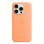 Apple silicone case with magsafe for iphone 15 pro orange sorbet Back View