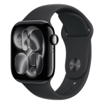 Apple watch series 11 gps aluminium case with black sport band s m jet black 42 mm Front Right View