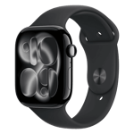 Apple watch series 11 gps aluminium case with black sport band s m jet black 46 mm Front Right View