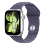 Apple watch series 11 gps aluminium case with purple fog sport band s m silver 42 mm Front Right View