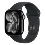 Apple watch series 11 gps cellular aluminium case with black sport band m l jet black 42 mm Front Right View