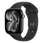 Apple watch series 11 gps cellular aluminium case with black sport band s m jet black 46 mm Front Right View