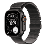Apple watch ultra 3 gps cellular black titanium case with milanese loop Large black titanium 49 mm Front Right View