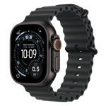 Apple watch ultra 3 gps cellular black titanium case with ocean band black 49 mm Front Left View