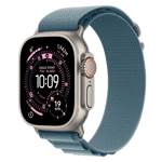 Apple watch ultra 3 gps cellular natural titanium case with alpine loop large light blue 49 mm Front Right View