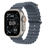 Apple watch ultra 3 gps cellular natural titanium case with ocean band anchor blue 49mm Front Right View