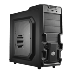 Cooler master k 380 mid tower case 1 120mm led fan black Front Side View