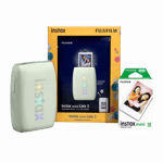 Fujifilm Instax Mini Link 3 Starter Kit 10 Shots Bundle SmartPhone Colour Printer Sage Green front view