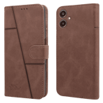 New case synthetic leather flip back case for samsung galaxy a06 brown Front Back View