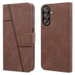 New case synthetic leather flip back case for samsung galaxy f15 5g brown Front Back View