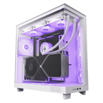 Nzxt h6 flow air mid tower mesh gaming case 3 120mm rgb fan white Front View