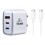 Yarr 65w gan 3 port power adapter with type c to type c cable white Full View