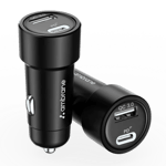 ambrane c51 pd and qc 51w car charger adapter black front view