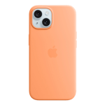 apple silicone case with magsafe for iphone 15 orange sorbet front side view