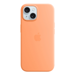 apple silicone case with magsafe for iphone 15 plus orange sorbet front side view model