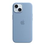 apple silicone case with magsafe for iphone 15 winter blue front side view