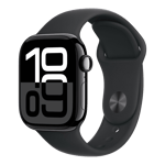 apple watch series 10 gps cellular jet black aluminium case with sport band m l black 42 mm mwx73hn a left view