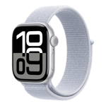 apple watch series 10 gps cellular silver aluminium case with sport loop blue cloud 42 mm mwx53hn a left view