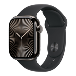 apple watch series 10 gps cellular slate titanium case with sport band m l black 42 mm mwxh3hn a left view