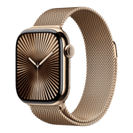 apple watch series 10 gps cellular titanium case with milanese loop gold 42 mm mx083hn a left view