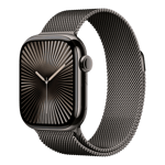 apple watch series 10 gps cellular titanium case with milanese loop m l slate 46 mm mwyw3hn a left view