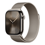 apple watch series 10 gps cellular titanium case with milanese loop natural 42 mm mwxf3hn a left view