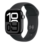 apple watch series 10 gps jet black aluminium case with sport band m l black 42 mm mwwf3hn a left view