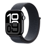 apple watch series 10 gps jet black aluminium case with sport loop lnk 46 mm mwwr3hn a left view