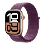 apple watch series 10 gps rose gold aluminium case with sport loop plum 46 mm mwwv3hn a left view