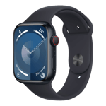 apple watch series 9 gps cellular midnight 45 mm mrmc3hn a left front view