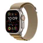 apple watch ultra 2 gps cellular natural titanium case with alpine loop medium tan 49mm mx4f3hn a left view