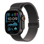 apple watch ultra 2 gps cellular titanium case with titanium milanese loop medium black 49mm mx5u3hn a left view