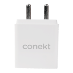 conekt 20w pd and 18w dual port charger with type c cable white front side view