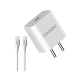 conekt 20w pd c port charger with type c to type c cable white model view