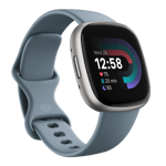fitbit versa 4 smartwatch waterfall blue platinum front right view
