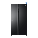 haier 598 l frost free side by side refrigerator hrt 683kgu1 black glass front view