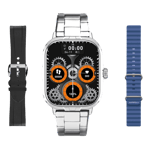 hapipola triplet smartwatch silver front view with strap