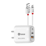 inbase ether 50w dual port charger with type c cable white front side view