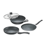 prestige svachh granite byk non stick cookware 3 pc set black front view