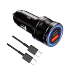 yarr 55w qc pd rapid car charger with 65w type c to type c cable black cable view